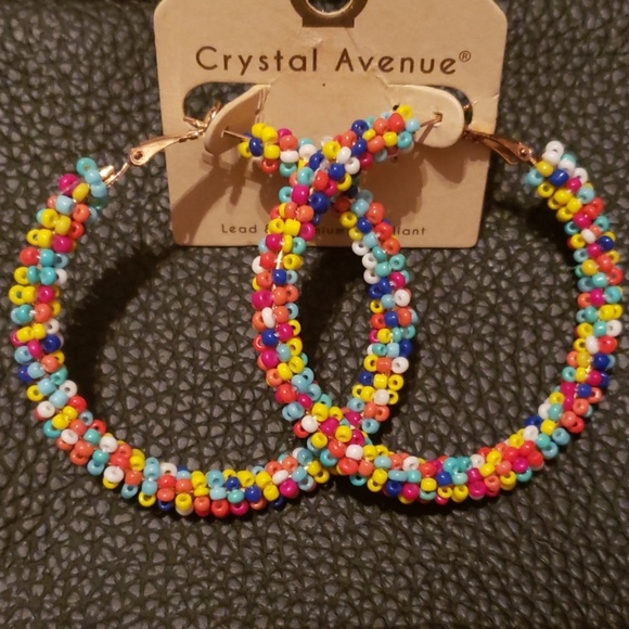 Multicolored Southwestern Beaded Hoop Earrings - Picture 2 of 3